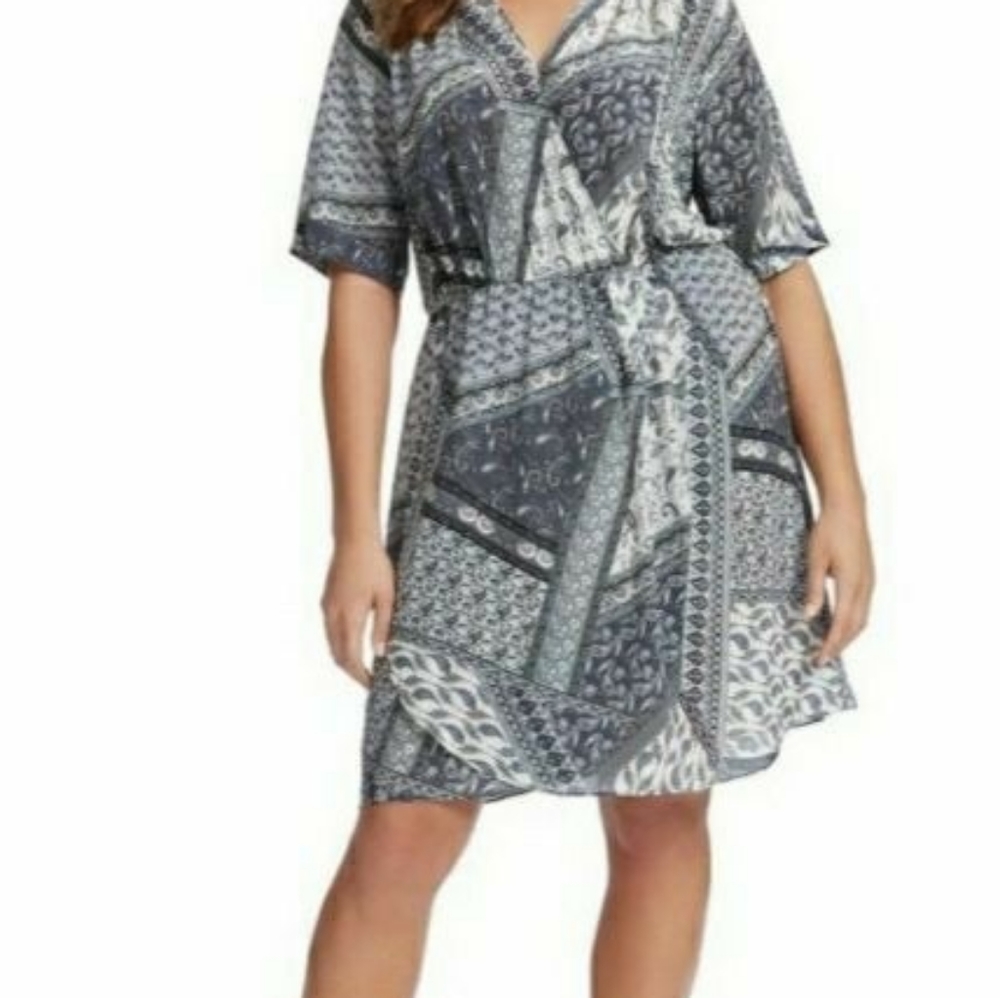 Amanda Uprichard 1X GB Dress 100% Silk Versailles Print Gray Black White…